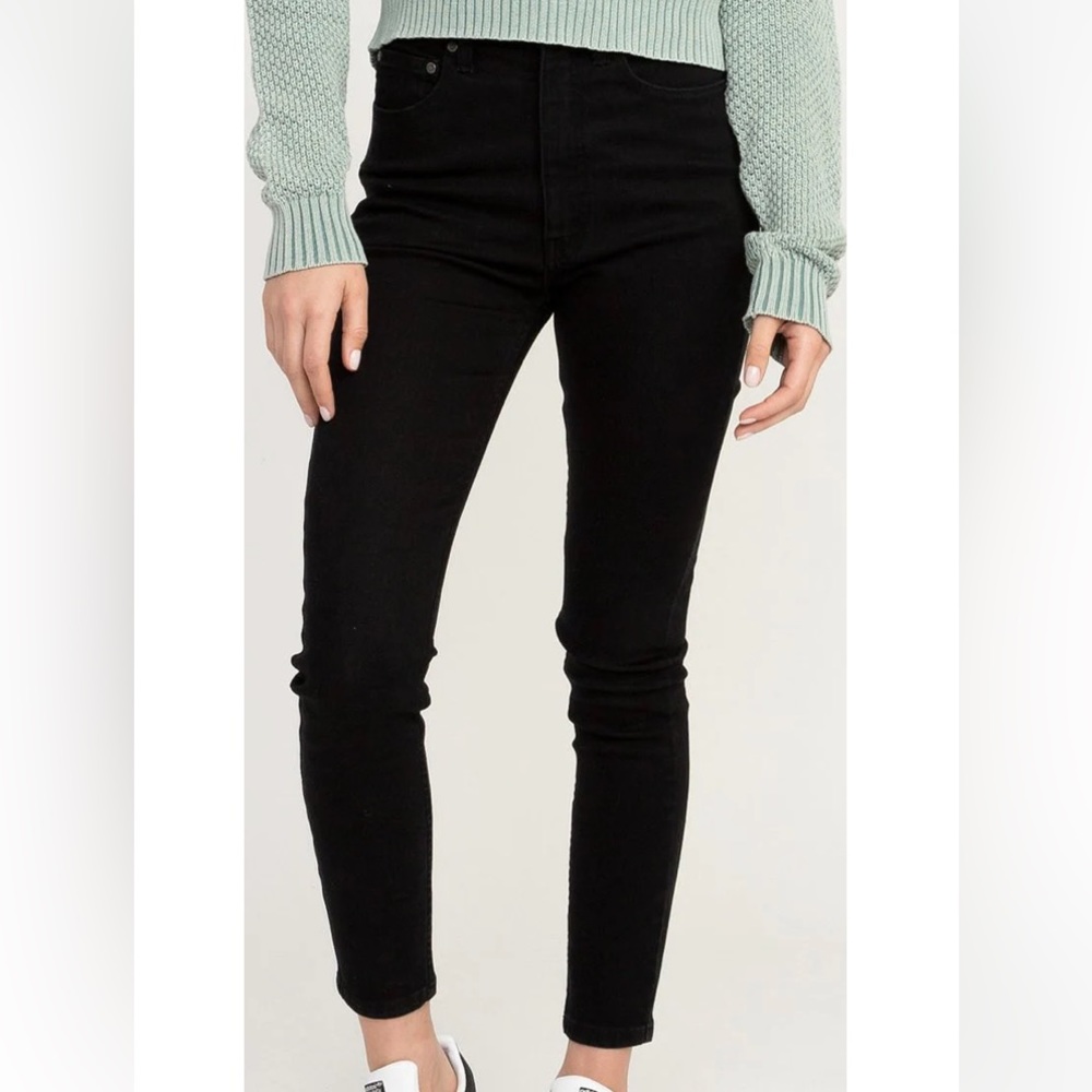 Worn once RVCA SOLAR ULTRA HIGH RISE DENIM JEAN WOMEN'S black skinny 28